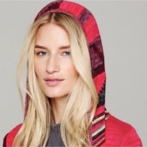 Free People Hooded Long Multicolor Cardigan | Boho Coastal Cowgirl Tribal Indie - Picture 3 of 16